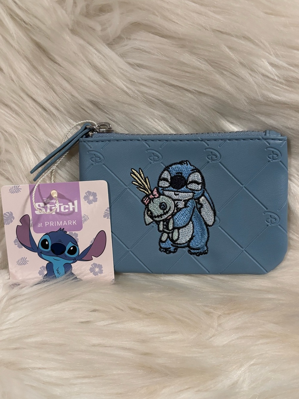 Disney Stitch and Scrump Embroidered Quilted Blue Faux Leather Coin Purse New